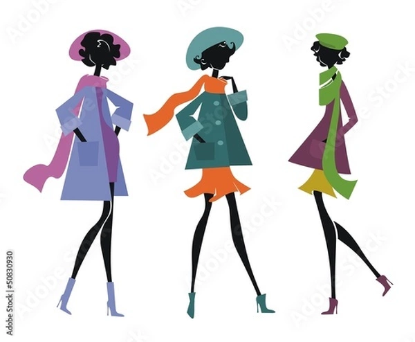 Obraz Три силуэта девушек в  ретро костюмах