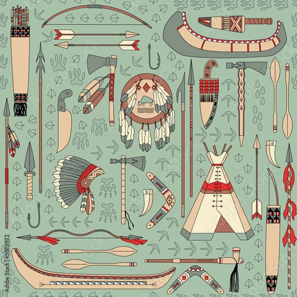 Obraz seamless pattern with Native American attributes