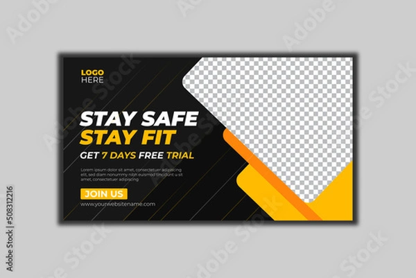 Obraz Fitness Gym Web Banner or Social Media Cover or Youtube Thumbnail Template Design