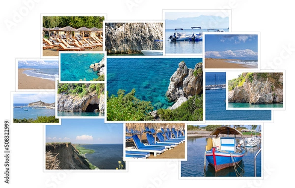 Fototapeta Set of travel photos on white background