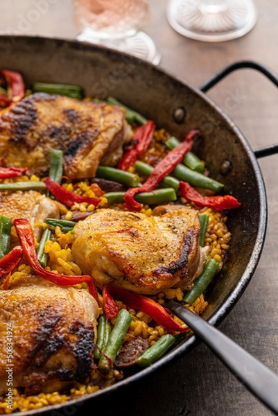 Obraz Chicken and chorizo paella