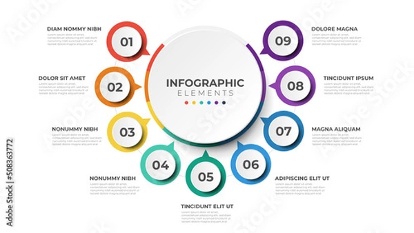 Fototapeta circular layout diagram with 9 list of steps, circular layout diagram infographic element template