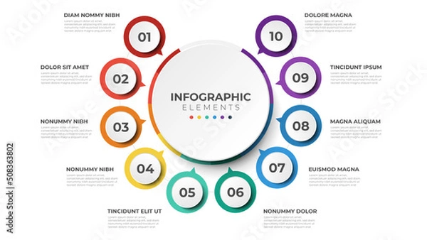 Fototapeta circular layout diagram with 10 list of steps, circular layout diagram infographic element template