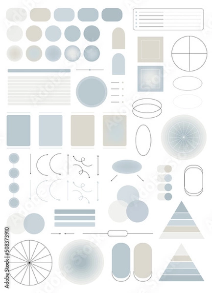 Fototapeta Set of vector flat and gradient infographics. Arrows, pyramids, geometric shapes, diagrams for designing presentations and projects. Infographics in cold colors.