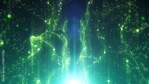 Fototapeta Emerald lights and particles elegance abstract background.