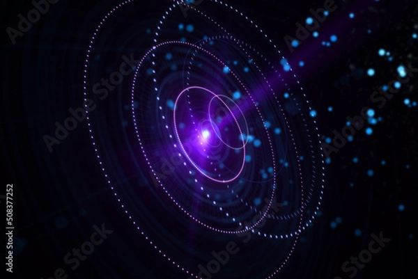 Fototapeta Abstract digital circle dark space black hole backdrop. 3D Rendering.