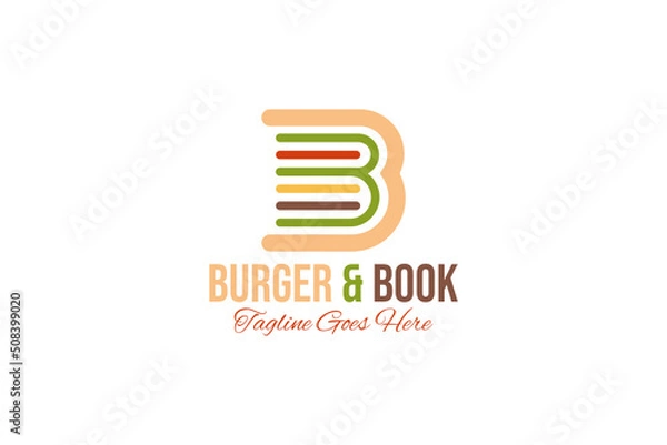Fototapeta Vector logo element with burger and book illustration. Usable for brand cafes, publishers and libraries