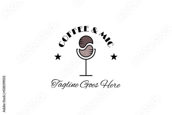 Fototapeta Vector logo element with coffee and microphone illustration. Usable for podcast, cafe, studio and media brands