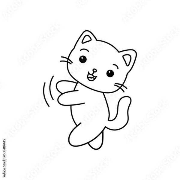 Fototapeta Cute dancing cat doodle vector illustration