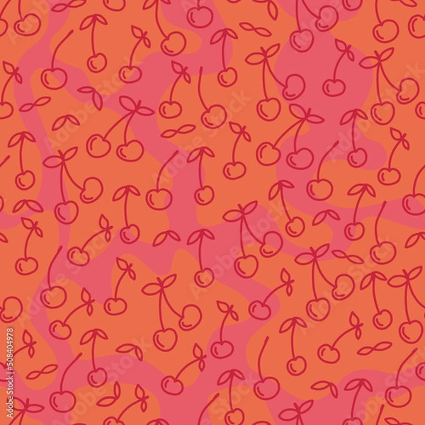 Obraz seamless pattern hand drawn doodle cherry berries