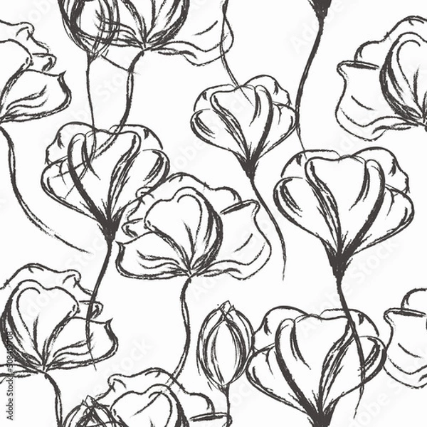 Fototapeta Seamless pattern with flowers. Handmade. Pencil drawing. Vector.