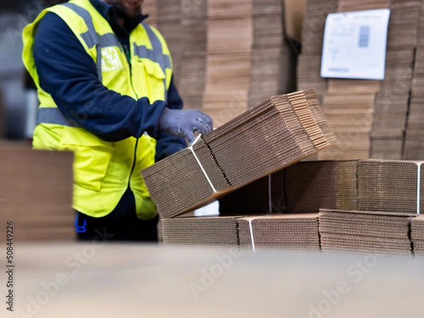 Fototapeta Stock de carton d'emballage dans un entrepôt