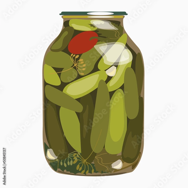 Obraz Cucumber in glass bank. vector illustration