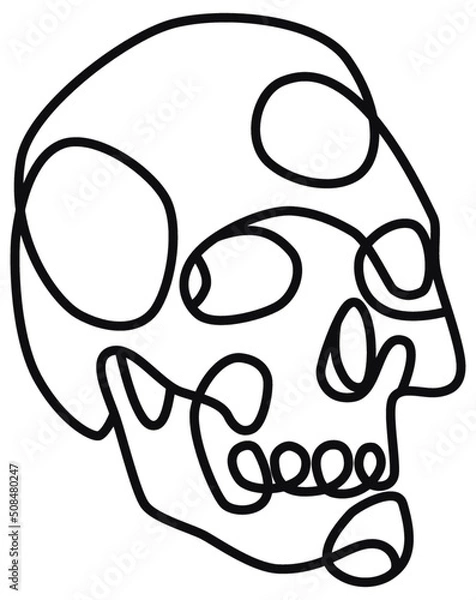 Obraz Stylized human skull gothic design black on transparent background line art