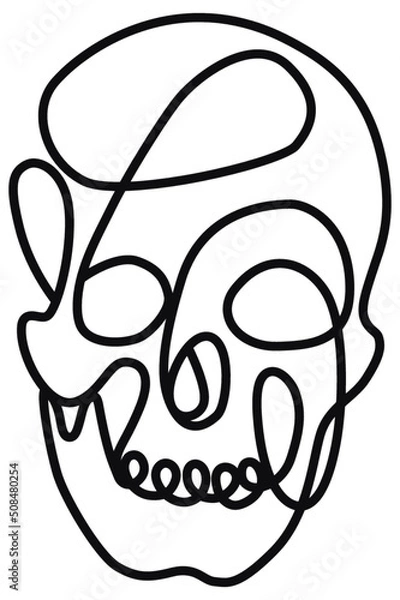 Obraz Stylized human skull gothic design black on transparent background line art