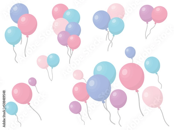 Obraz パステルカラーの風船　ピンクと青　バルーン