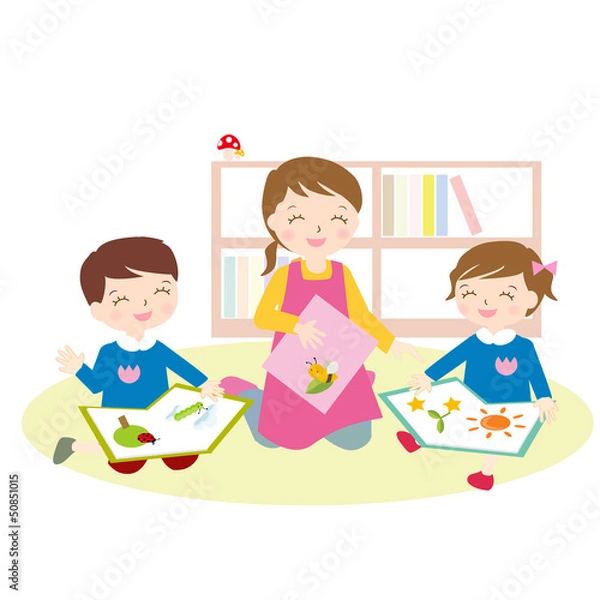 Fototapeta 幼稚園　保育園　本を読む