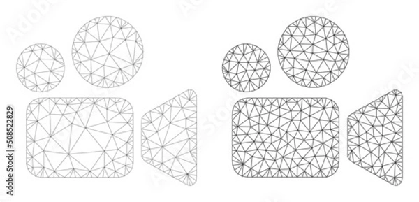 Fototapeta Polygonal mesh cinema icons. Flat carcass variants are created from cinema symbol and triangulated lines. Abstract lines, triangles and points are combined into cinema carcass.