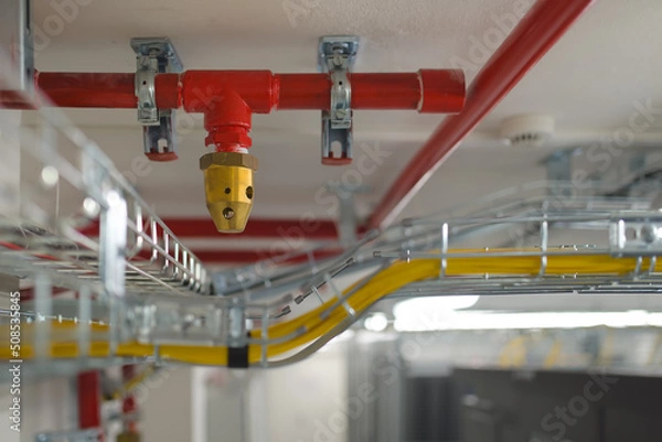Fototapeta Clean agent fire suppression system used in data centers, backup battery rooms, electrical rooms (under 400 volts), sub-floors or tape storage libraries.