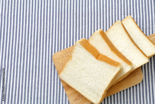 Obraz テーブルクロスと食パンとコピースペース