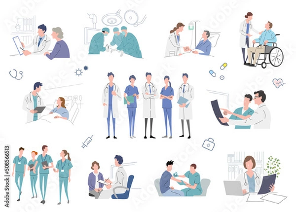 Fototapeta ベクターイラスト素材：医療、人物セット

