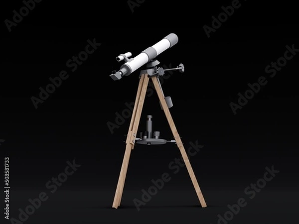 Fototapeta Small telescope on a tripod for observing nearby space objects and for teaching astronomy. 3d illustration