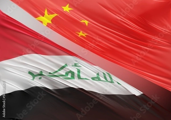Obraz China Flag with Abstract Iraq Flag Illustration 3D Rendering (3D Artwork)