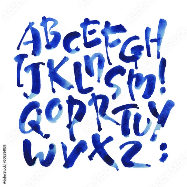 Fototapeta Vector Acrylic Brush Style Hand Drawn Alphabet Font. Calligraphy alphabet on a white background