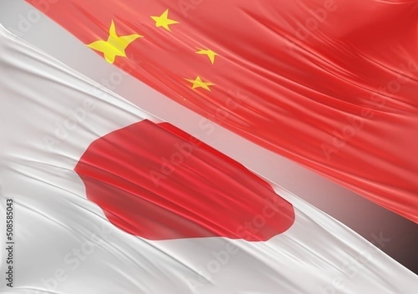 Obraz China Flag with Abstract Japan Flag Illustration 3D Rendering (3D Artwork)