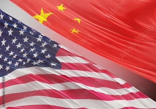 Fototapeta China Flag with Abstract United States Flag Illustration 3D Rendering (3D Artwork)