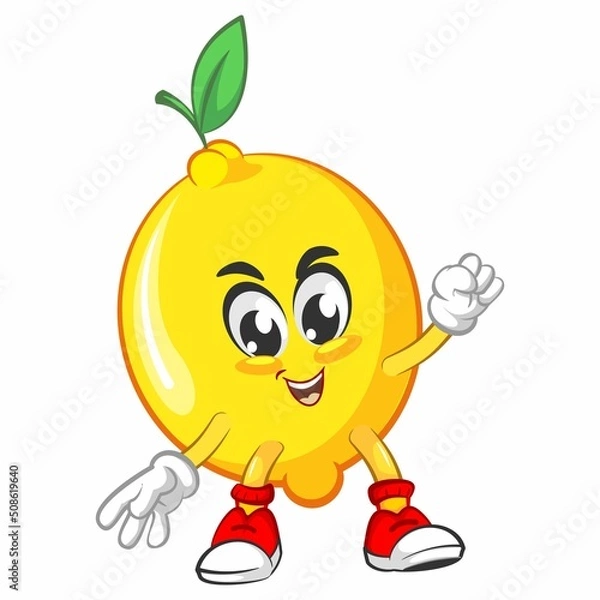 Fototapeta cute lemon fruit mascot character illustration logo icon vector on workout