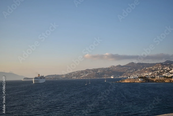 Fototapeta Horizontal cloud stripe with two ocean ship liners