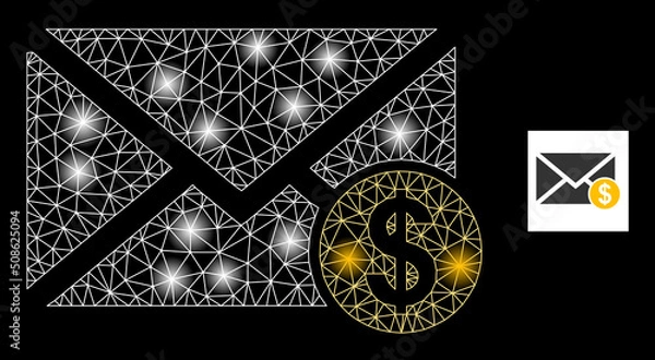 Fototapeta Glowing network bank letter constellation icon with light spots. Illuminated vector constellation based on bank letter pictogram. Sparkle carcass mesh bank letter on a black background.