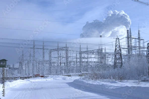 Obraz power station in winter landscape