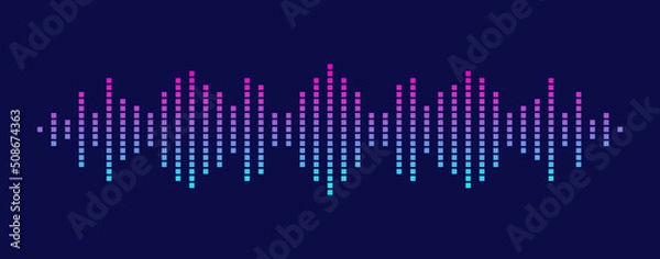 Fototapeta Sound wave. Multicolored audio equalizer. Audio digital signal. Voice sound wave. Motion sound wave. Music element for design audio player.