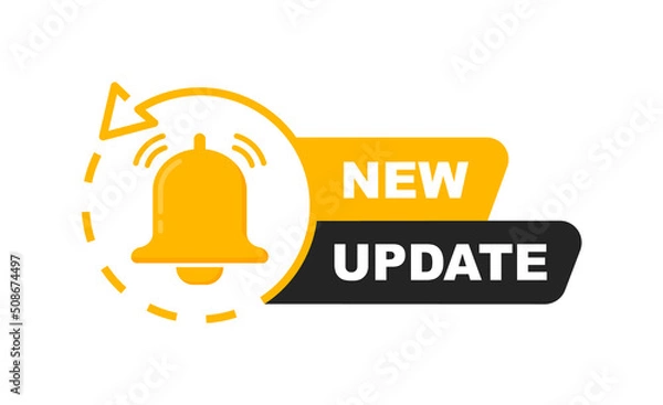 Obraz New update with bell. Modern banner with notification bell. Announcement for new update. Vector illustration.