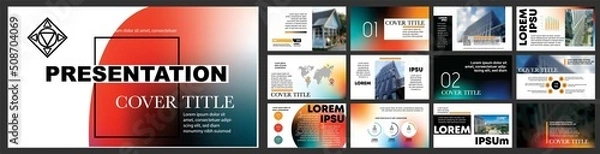 Fototapeta Set of business plan presentation template. Social media pack. Easy use in modern blog posts or Editable simple info banner, trendy book.  Bright web flyer work. For app digital display style. webinar