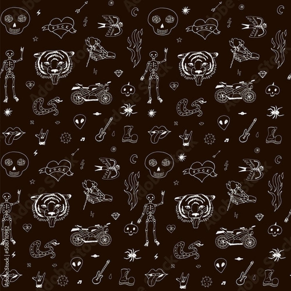 Fototapeta Punk rock doodles vector line illustrations set