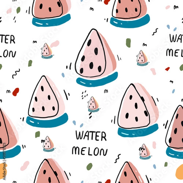 Fototapeta cute Seamless pattern with watermelon minimal design colorful , summer fruit, vacation , flat sign , vector wallpaper texture and illustration