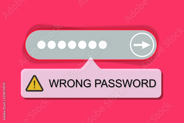 Obraz Login page with failure form. Wrong password. Incorrect key. Vector illustration.