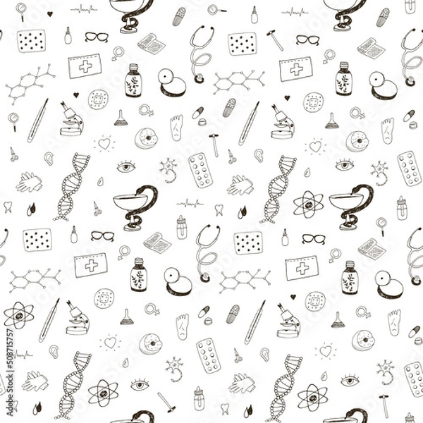 Fototapeta medicine objects vector seamless pattern
