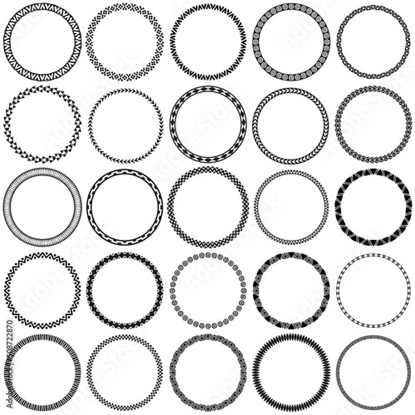 Fototapeta Collection of African Decorative Ornamental Round Border Frames. Ideal for vintage label designs.