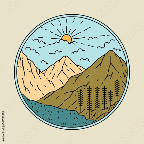 Fototapeta Beauty view of mountains graphic illustration vector art t-shirt design