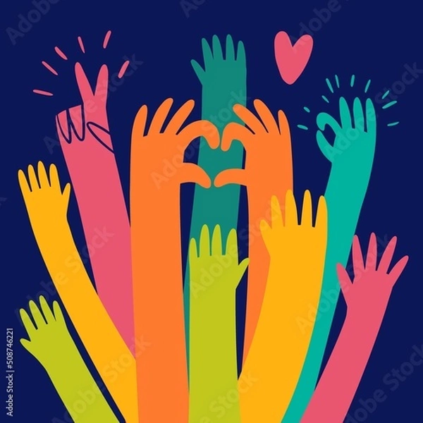 Fototapeta Illustration of human hands raised up	