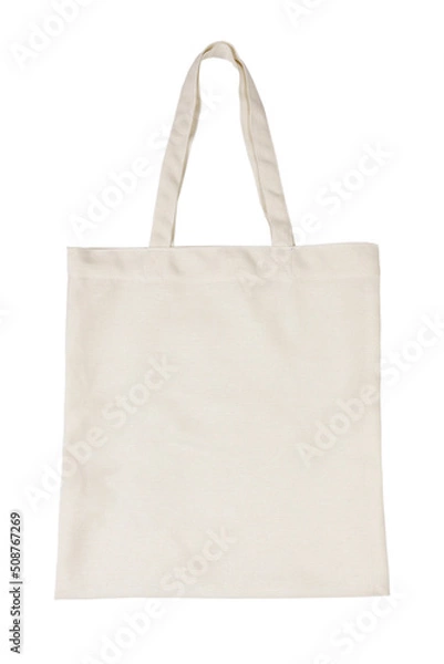 Obraz Tote bag canvas fabric cloth shopping sack mockup blank template isolated on white background.