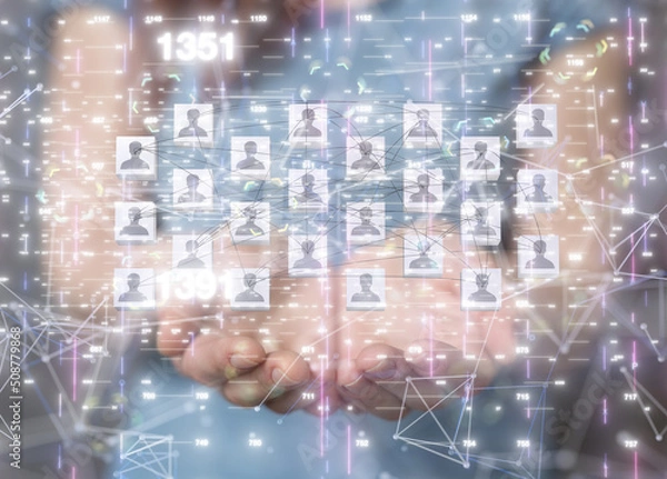 Fototapeta network holding in hand 3d connection data.