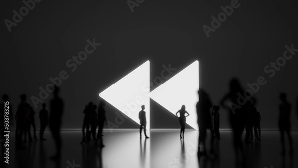 Fototapeta 3d rendering people in front of symbol of rewind on background