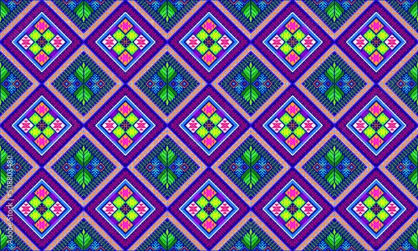 Fototapeta Ethnic monochrome seamless pattern. Background with Aztec geometric patterns. Print with a tribal theme. Fabric from the Navajo people. Abstract wallpaper in a modern style. Illustration in vector 