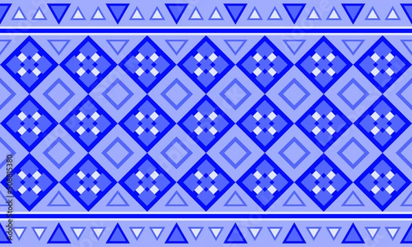 Obraz pattern Geometric ethnic oriental traditional blue design vector for background, carpet, wallpaper, clothing, wrapping, Batik, fabric, Vector illustration embroidery style.