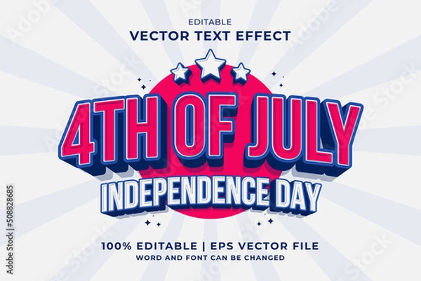 Fototapeta Editable text effect 4th July Independence Day Cartoon style premium vector